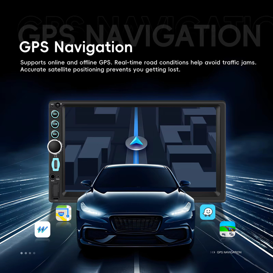 Podofo Android 15 Autoradio 2 Din mit 7 Zoll Touchscreen, 4+64GB, WLAN, GPS, Bluetooth, kabelloses CarPlay und Android Auto, Schwarz - Bild 3