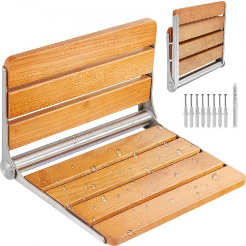 VEVOR Klappbarer Duschsitz aus Eiche in Braun, Wandmontierte Duschbank für Senioren und Schwangere, Tragkraft: 199,58 kg, B/T: 40,9 x 34,0 cm - Bild 1
