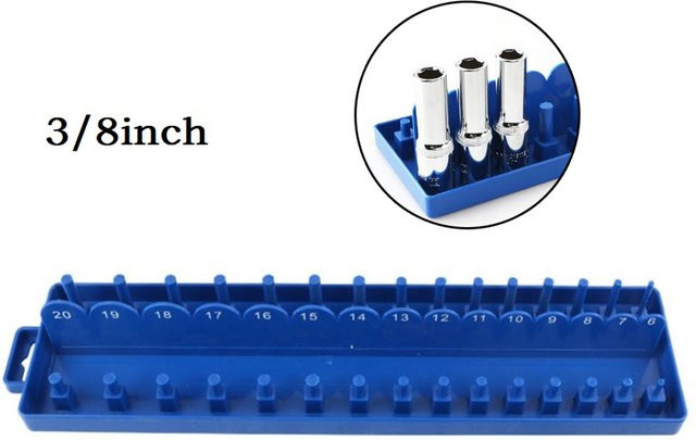 DAZZLEEX Steckschlüssel-Organizer aus Kunststoff für 3/8 Zoll Metrisch, Blau - Bild 1