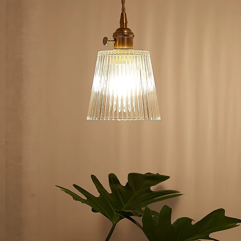 Vintage Nordic Pendelleuchte aus Glas in Transparent mit Gold/Messing für Esszimmer, Küche und Schlafzimmer - Bild 2