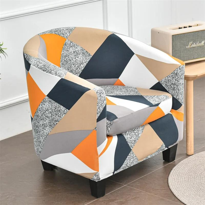 Elastischer Clubsesselbezug mit Kissenbezug in Geometrischem Design, Mehrfarbig, aus Polyester mit Stretch-Spandex-Material - Bild 1