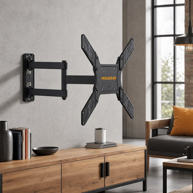 Perlegear TV Wandmontage in Schwarz für flache und gebogene Fernseher oder Monitore von 26 bis 60 Zoll, bis zu 40 kg, maximale VESA-Montagegröße 400 x 400 mm - Bild 1