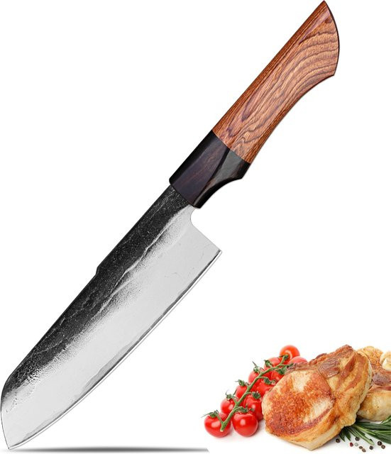 Xituo Santoku-Küchenmesser aus geschmiedetem Damaststahl mit ergonomischem Holzgriff, Klingenlänge: 12,7 cm - Bild 1