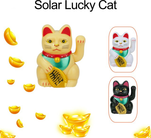 Solarbetriebene Kucky Cat Beckoning Fortune Cat Automatische winkende Katze in Dunkelgrau als Tischdeko für Büro und Auto - Bild 1