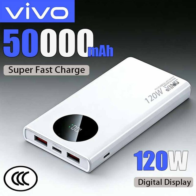 VIVO Powerbank 50000mAh mit 120W Superschnellladen, Tragbares Ladegerät mit Digitalem Display und USB-C sowie USB Anschlüssen, Schwarz - Bild 1
