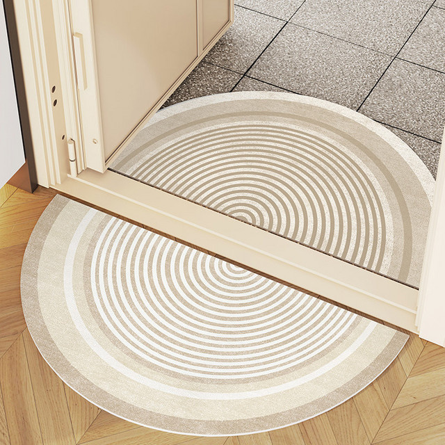VIKAMA Halbrunde Fußmatte Beige mit geometrischem Design, rutschfest und waschbar, B: 60 cm, T: 40 cm - Bild 1