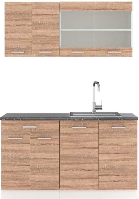 Vicco R-Line Singleküche Sonoma/Weiß in Anthrazit, Breite: 140 cm - Bild 1