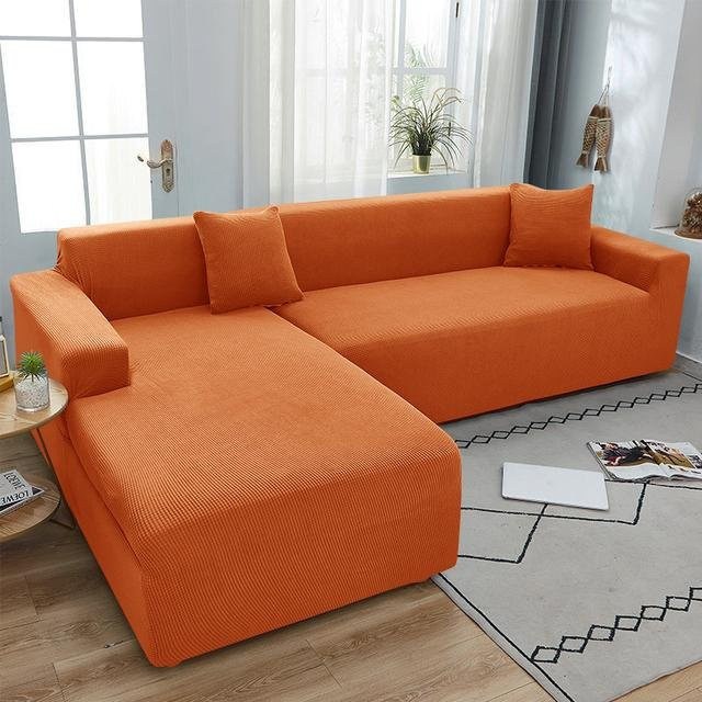 Yiran Furniture L-förmiger Sofabezug aus Jacquard-Stretch-Polyester in Orange, schmutzabweisend und rutschfest für Ecksofas, Breite: 90 cm bis 140 cm - Bild 1