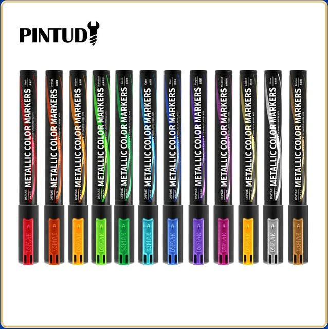 DSPIAE MKA Super Metallic Marker Pinselstifte Set mit 12 Stück in Rot, Blau, Grün und Gold - Bild 1