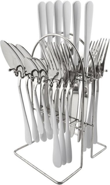 VEG HOME 24-teiliges Edelstahl-Besteck-Set mit Gestell in Weiß und Silber - Bild 1
