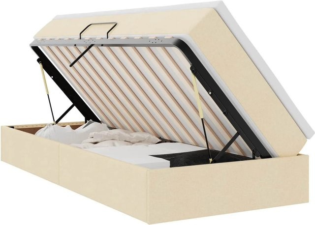 vidaXL Aufbewahrungsbett mit Matratze in Creme und Beige, Hybridbett mit Lift-up-Funktion aus Metall und Polyester, B/T/H: 90 x 200 x 48,5 cm - Bild 1