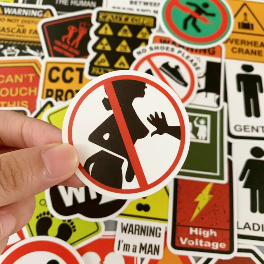 50 Stück wasserfeste Warnaufkleber mit Gefahrenverbotsschildern von Golden Memory Stickers Store für Laptop und Snowboard - Bild 2