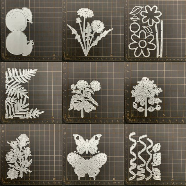 9 Metall Stanzformen Set mit Löwenzahn und Schmetterling in Silber für DIY Scrapbooking und dekorative Prägung - Bild 1