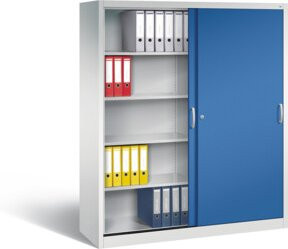 C+P Schiebetürenschrank Acurado mit Front in Enzianblau und Korpus in Lichtgrau, H x B x T: 195 x 160 x 50 cm - Bild 1