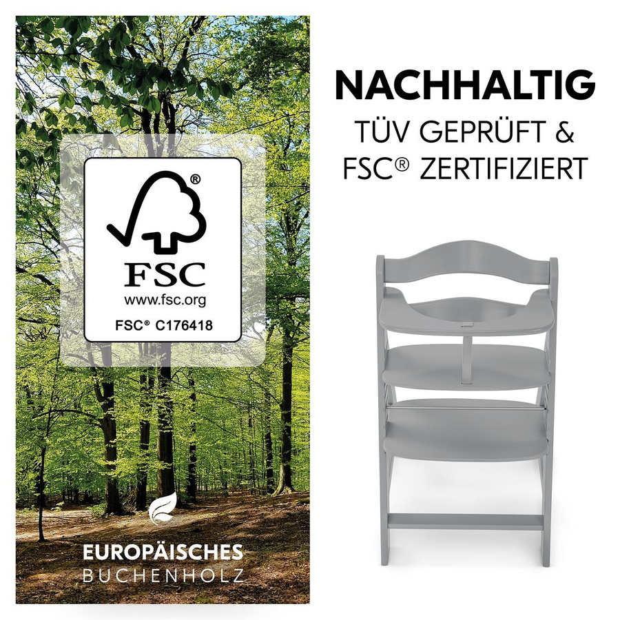 Hauck Alpha Plus Sparset Hochstuhl mit Sitzkissen in Melange Charcoal Grau und Schwarz - Bild 2