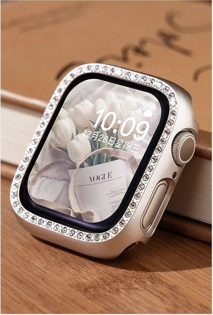 CRESTED Schutzhülle für Apple Watch, Diamant, Zirkonia, Schwarz, Silikon, Edelstahl, Unisex - Bild 1