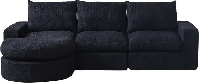 PXloue Ecksofa 3 Sitzer Modular L-Form in Schwarz mit Chenille-Bezug und Metallrahmen, B/T/H: 250 x 160 x 80 cm - Bild 1