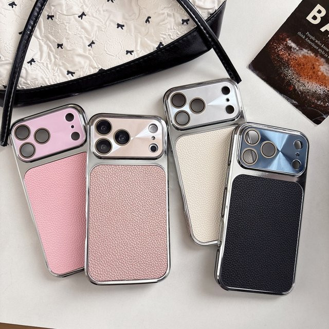 Apple Handyhülle mit mattierter Lychee-Leder-Textur für iPhone 17 16 15 14 13 Pro Max in Laser Silberner Stoßfester Bumper-Schutz - Bild 1