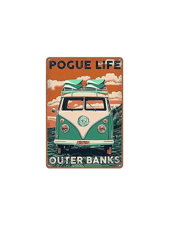 Dreacoss Retro Blechschild Outer Banks Pogue Life in Weiss und Mehrfarbig, Rechteckig, B: 20,0 cm, H: 20,0 cm, T: 1,0 cm - Bild 2