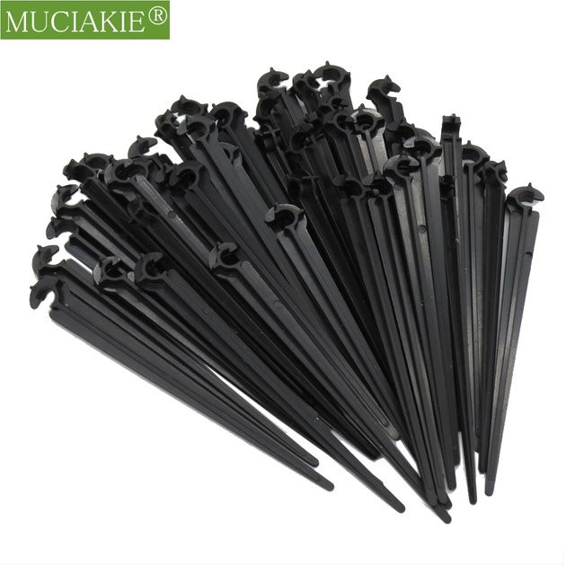 100 Stück Kunststoff Stützhalter für Bewässerungsarmaturen aus schwarzem PVC, 11 cm und 20 cm, mit festem Einsatz für 4/7 mm Schlauchrohre - Bild 1