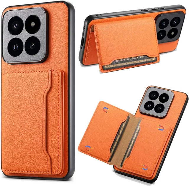 Multifunktionale Leder Brieftasche Handyhülle mit Kartenhalter für Xiaomi 15T 17 Pro Max M14 Ultra 13 Pro Ultra Poco F5 14T in Grün und Orange - Bild 1