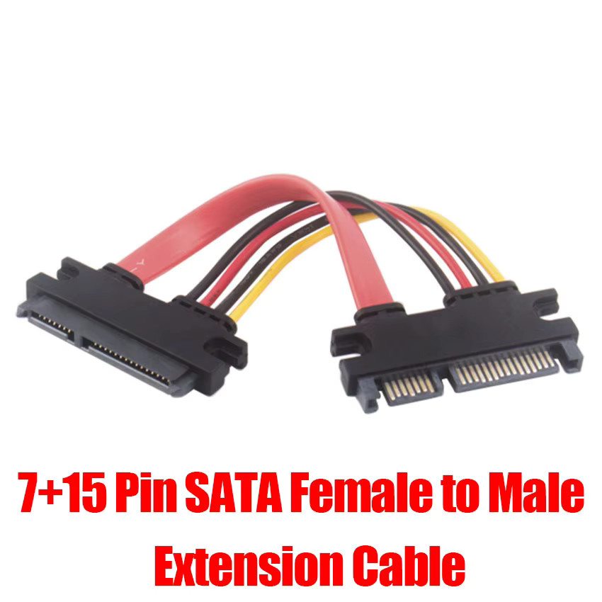 JCD SATA 22-Pin 7+15-Pin Stecker auf Buchse Verlängerungskabel für Festplatten Daten und Strom - Bild 3