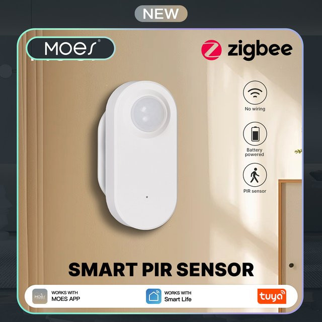 MOES Zigbee Bewegungssensor, kabelloser batteriebetriebener PIR-Detektor in Weiß, kompatibel mit Tuya und Smart Life App für deine Heimsicherheit und Szenenverknüpfung - Bild 1