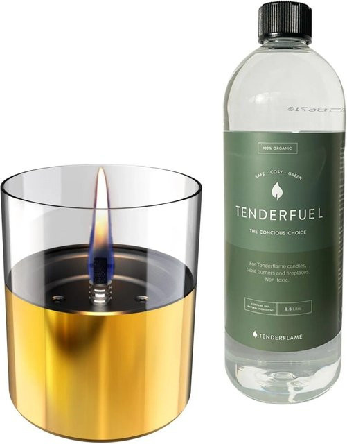 Tenderflame Tischfeuer Set Lilly Gold aus Glas und Edelstahl inklusive 500 ml Fuel - Bild 1