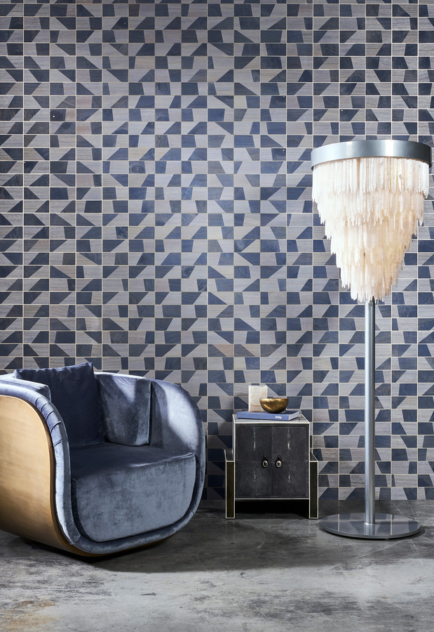 Arte International Wallpaper Trapeze 38210 mit geometrischem Abstract-Design in Blau aus Woodchip - Bild 1
