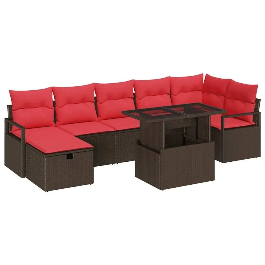 vidaXL Garten-Sofa-Set aus Poly-Rattan in Braun, 8-teilige L-Form Lounge-Garnitur mit Kissen, Polsterung und integriertem Stauraum für Garten und Terrasse - Bild 2