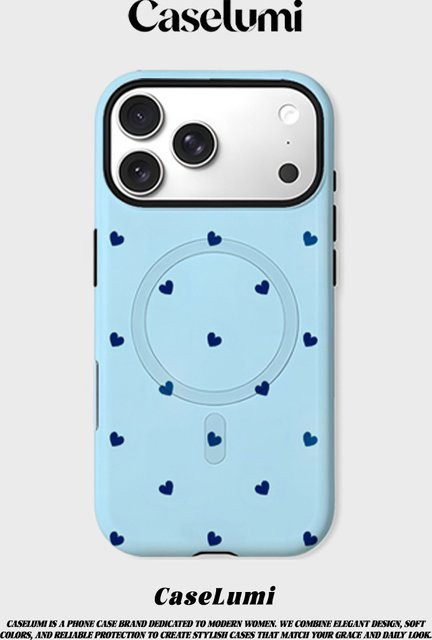CaseLumi Matte Bumper MagSafe Hülle für iPhone 17 16 15 14 13 Pro Max mit Herz-Streufallmuster in Himmelblau - Bild 1