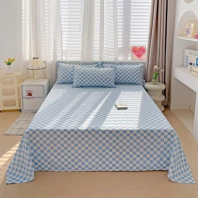 Blumendesign Bettlaken aus gewaschener Baumwolle für Kinder und Erwachsene, Blau, B/T: 120 x 230 cm - Bild 1