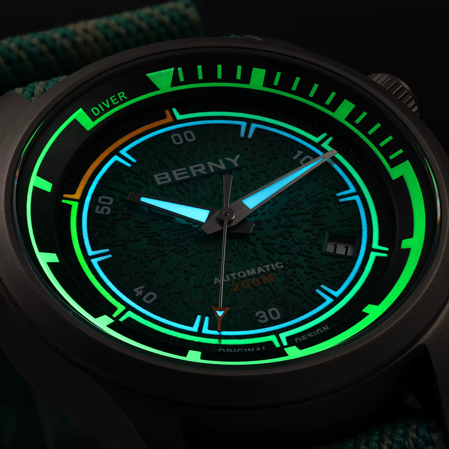 BERNY Herren-Taucheruhr, Titan, Automatik, Saphirglas, 20 ATM, Textil/NATO - Bild 4