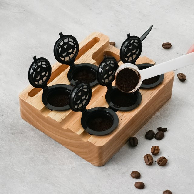 Set mit Kaffeefüllwerkzeug und 6 wiederverwendbaren Kapseln für Nespresso Original Line Maschinen in Schwarz, B/T/H: 13,0 x 10,8 x 6,0 cm - Bild 1