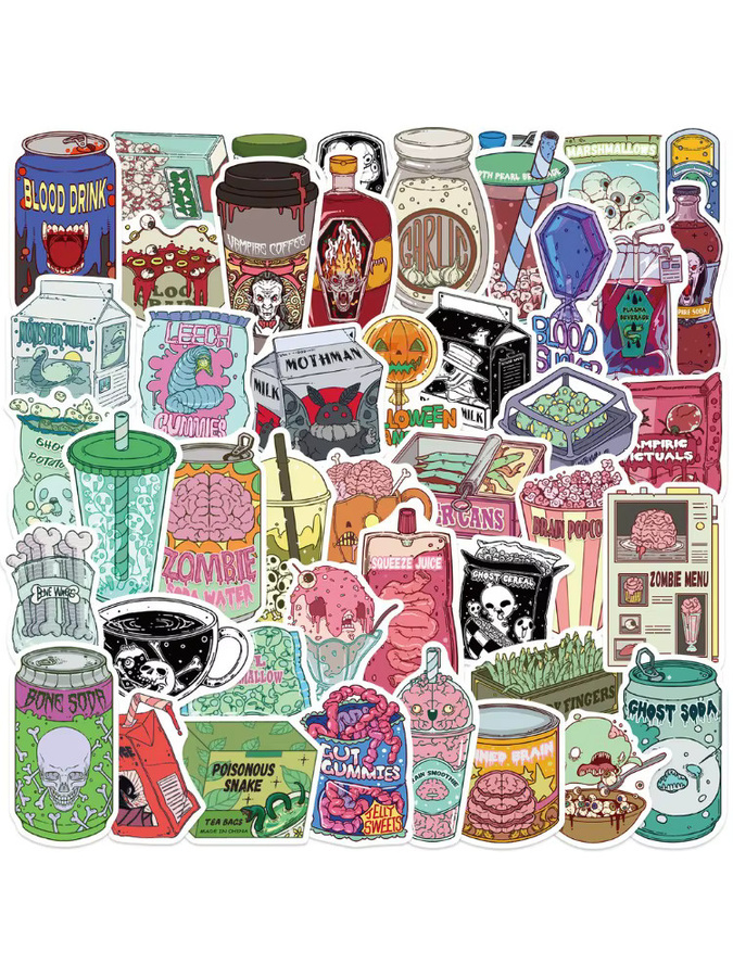 50 Stück Cartoon Halloween Graffiti Aufkleber mit gruseligem Essen, wasserfeste dekorative Aufkleber von BulingBulingStickers Store, Mehrfarbig - Bild 4