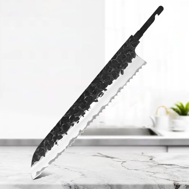 DASHWAY Gezahntes Brotmesser aus geschmiedetem Verbundstahl in Silber, 21,59 cm Klingenlänge, DIY Handwerkzeug im japanischen Stil mit Full Tang - Bild 1