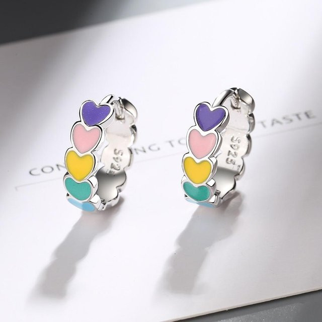 YIRAN Jewelry Creolen 925 Silber, Regenbogen Herz Emaille, Damen - Bild 1