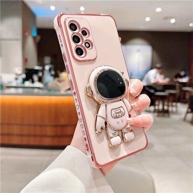 Luxus Astronaut Handyhülle mit Ständer für Samsung Galaxy S25 Ultra S24 S22 S21 Plus S20 FE A55 A53 A52 A13 A12 F12 in Pink - Bild 1