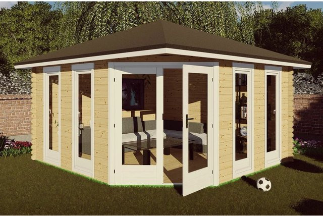 Finn Art Blockhaus York 3 Gartenhaus aus Holz mit Doppeltür und 28mm Fußboden, Farbe Braun, B/T/H: 4 x 4 x 4 m, 40mm Wandstärke - Bild 1