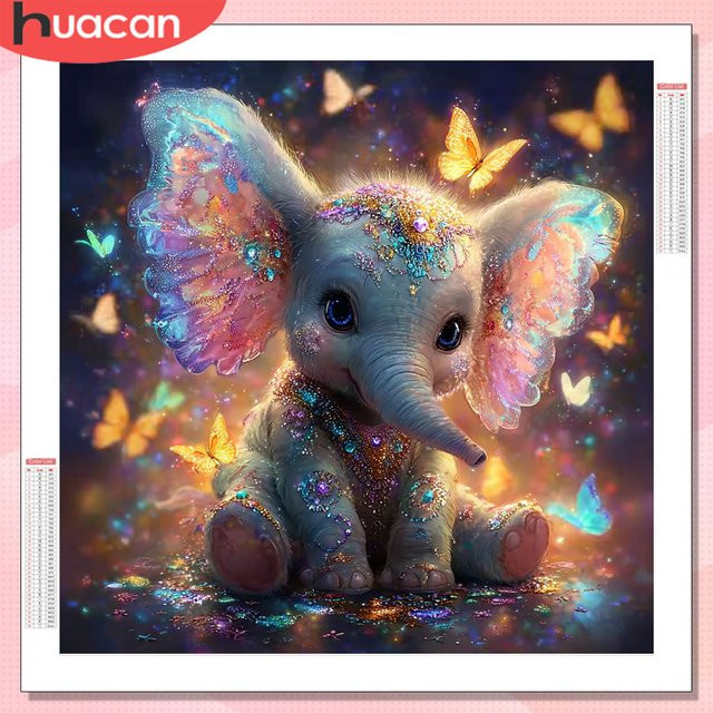 HUACAN 5D Diamantmalerei Set Elefant und Schmetterling Mosaik Kunsthandwerk in Multicolour - Bild 1