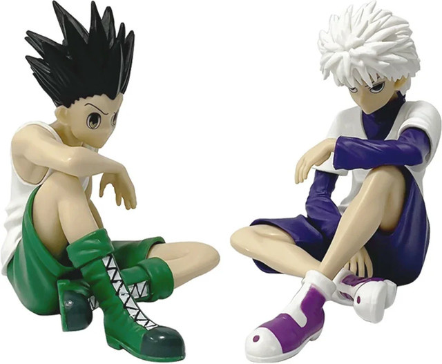 Bandai Hunter x Hunter Gon Freecss und Killua Zoldyck Anime Figuren Set aus PVC, Sitzende Figuren in Multicolor für Desktop und Sammler - Bild 1