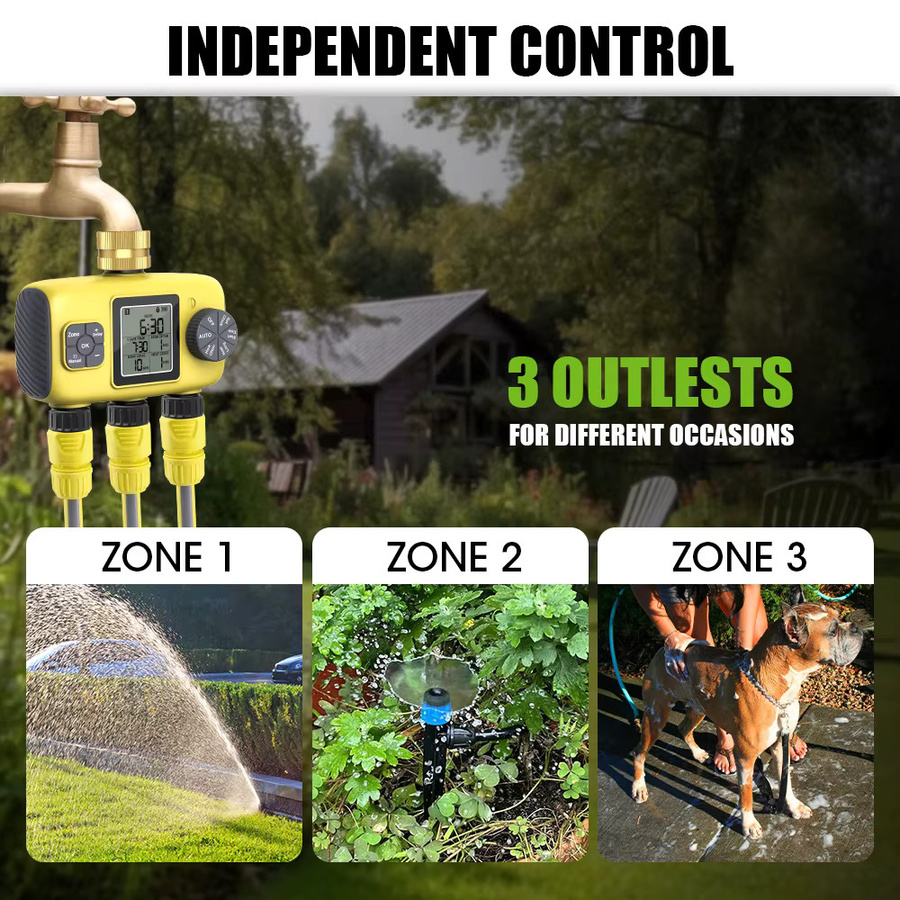 Insoma Automatischer 3-Ausgang Wassertimer für die Gartenbewässerung in Gelb - Bild 6
