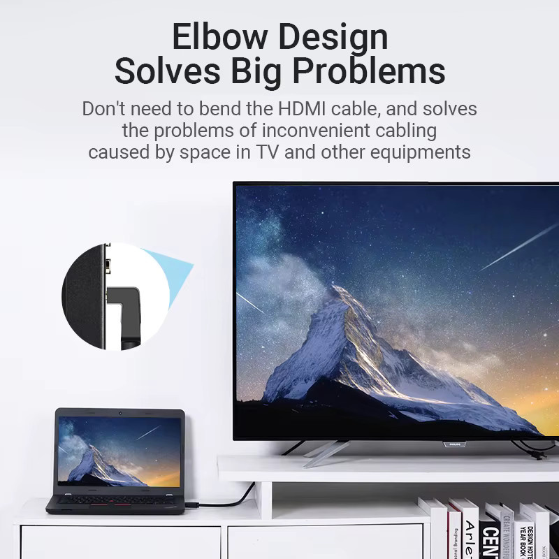 Vention HDMI 2.0 Kabel mit 90 Grad Winkeladapter für 4K Video und Audio in Schwarz - Bild 2