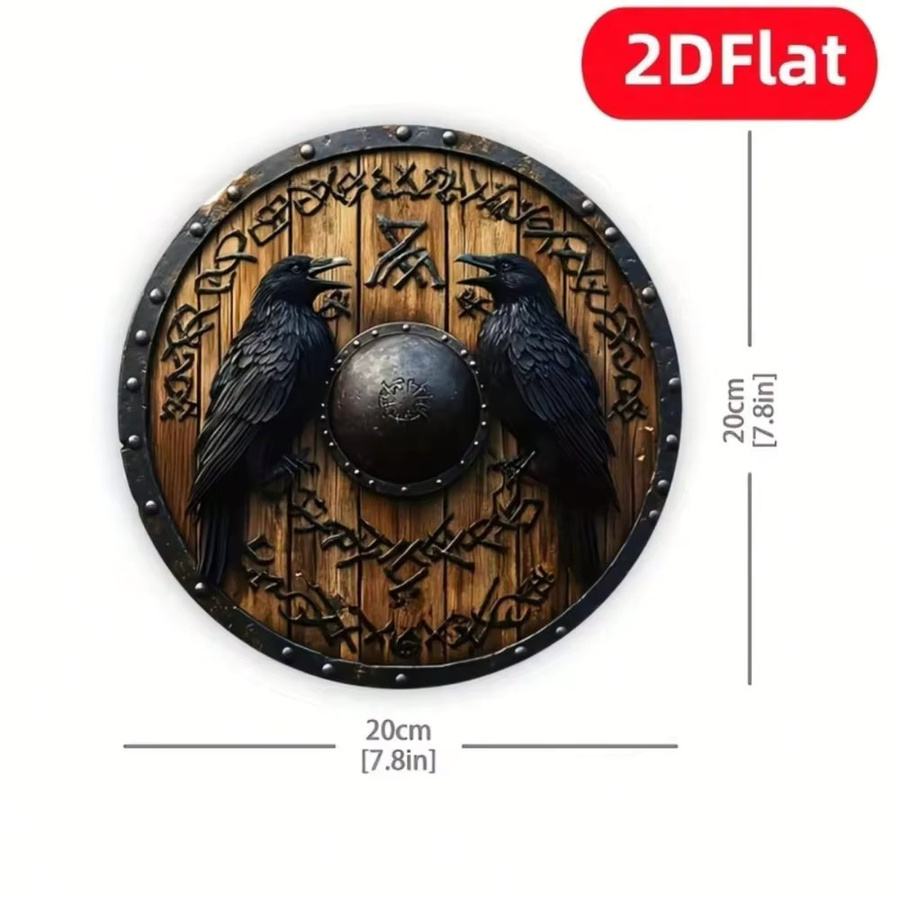Rundes Retro Metall-Wandschild von CIFBUY mit Nordischen Rabenrunen und Vogel-Motiv, Durchmesser: 20,32 cm - Bild 2