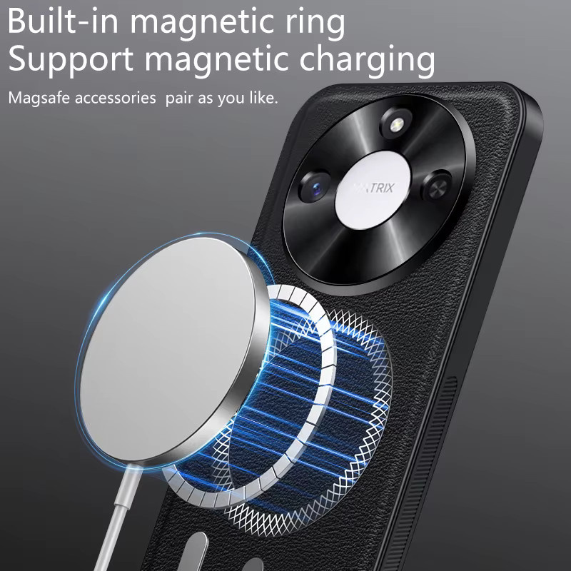Magnetische Lederhülle für Honor Magic 8 7 6 Lite 5 Pro mit Kameraschutz und MagSafe Kompatibilität in Rot - Bild 3