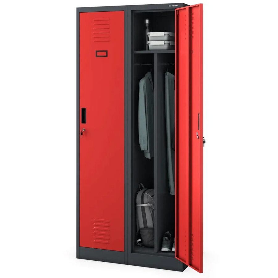 JAN NOWAK Umkleideschrank Spind KACPER mit 2 Abteilen in Anthrazit-Rot, H: 180 cm, B: 80 cm, T: 50 cm - Bild 2