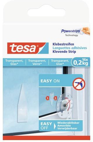 Tesa Klebestreifen transparent für Glas und transparente Oberflächen, 16 Stück - Bild 1