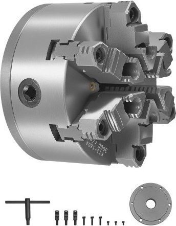 VEVOR 6-Backen-Drehfutter aus HT300 in Silber, 160 mm selbstzentrierendes Spannfutter mit D1-4 Cam Lock Trägerplatte und T-Schlüsselschrauben für Holz- und Metall-Drehmaschinen - Bild 1