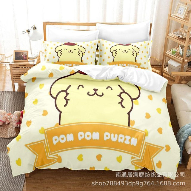 JMG Household Supplies Pom Pom Purin Bettwäscheset aus Mikrofaser in Gelb, bestehend aus Bettbezug und Kissenbezug, B/H: 135 x 200 cm - Bild 1