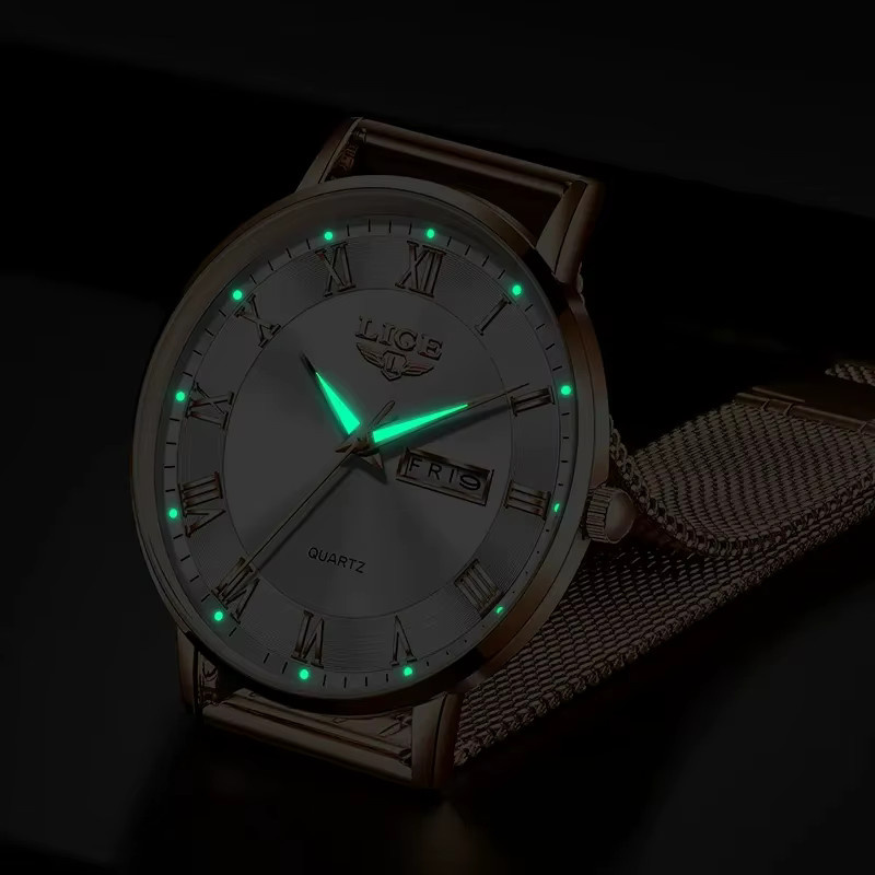 LIGE Armbanduhr Chronograph, Quarz, Edelstahl, Roségold, Damen - Bild 4